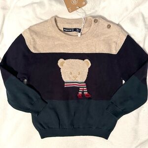 Mayoral Baby Boys Bear Color Block Winter Sweater 18M beige navy green